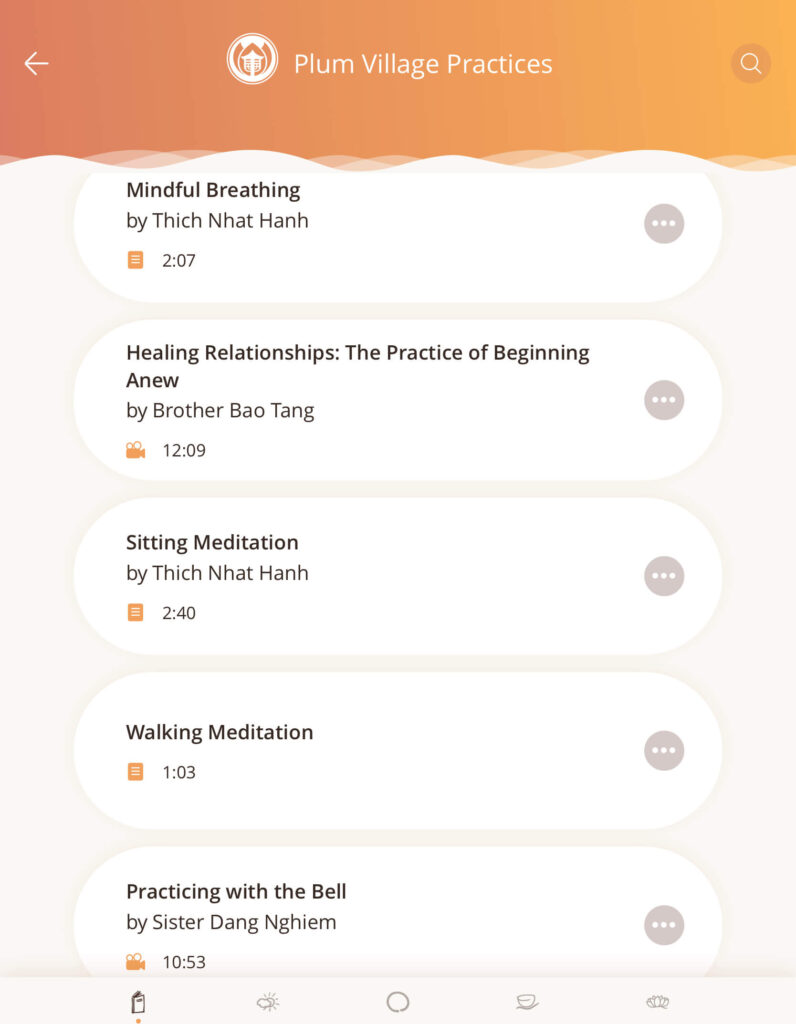 Plum village app for meditations to listen to for self care sunday 