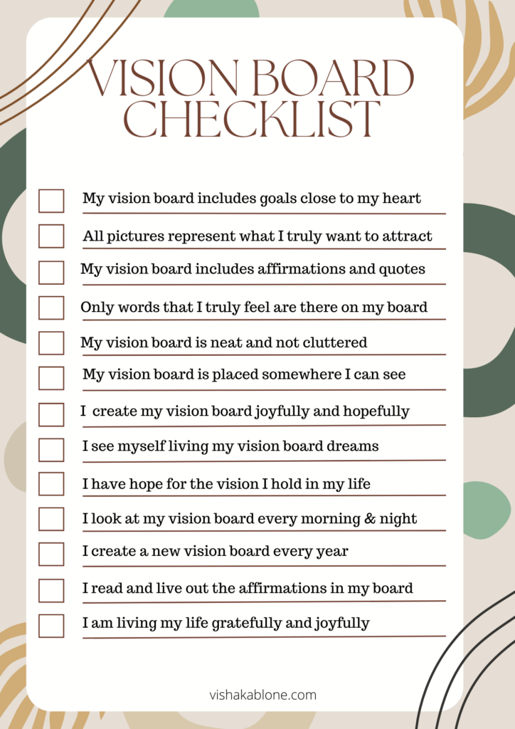 vision board checklist for manifestation 