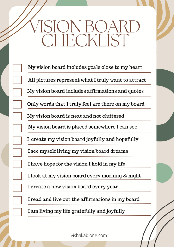 Vision Board Checklist for manifestation - Vishaka Blone