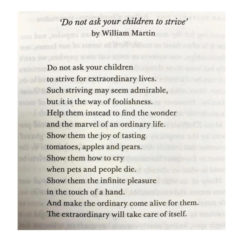 poem by William Martin- do not ask your children to strive